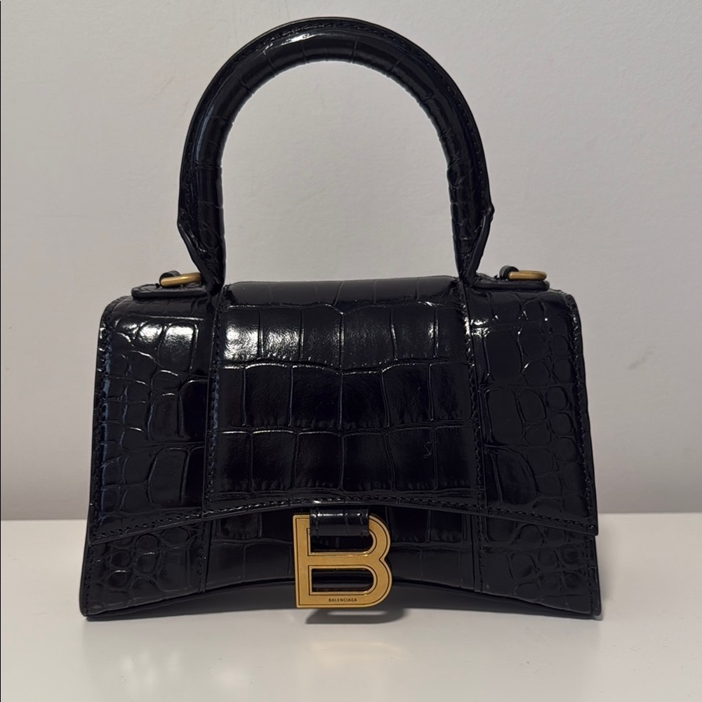 Balenciaga Black Croc-Embossed Mini Bag